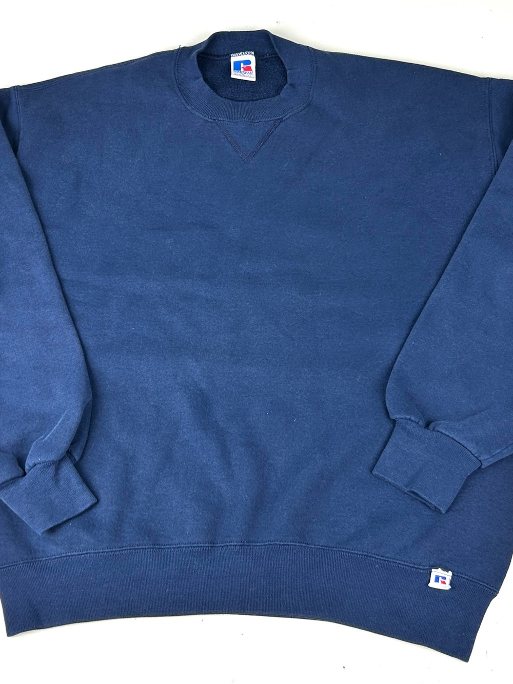 Vintage 90s Russell Athletic Crewneck Sweatshirt Large USA Made Blank Navy Blue
